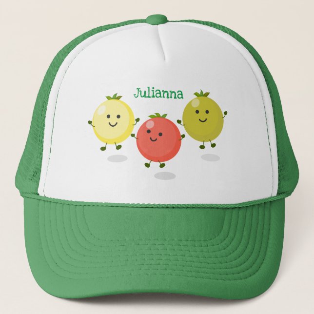 Cute cherry tomatoes cartoon illustration trucker hat (Front)