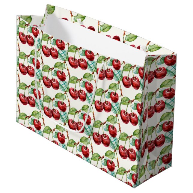 Cute Cherry Vintage Themed Pattern Large Gift Bag (Front Angled)