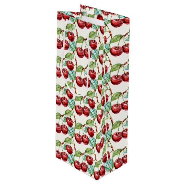 Cute Cherry Vintage Themed Pattern Wine Gift Bag (Front Angled)