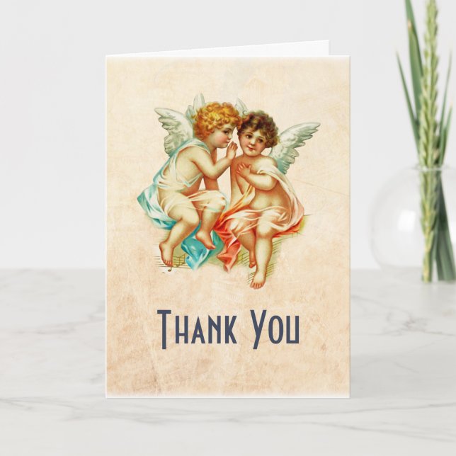 Cute Cherub Ephemera on Faux Parchment Thank You Card (Front)