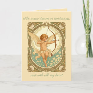 Cute Cherubic Figure With Art Nouveau Florals Card