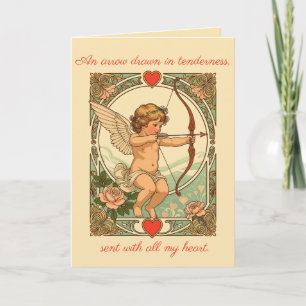 Cute Cherubic Figure With Hearts and Roses Card