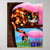 Cute Cheshire Cat in Tree Big Green Eyes