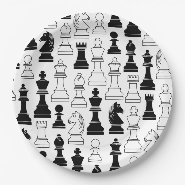 Cute Chess Board Games Kids Birthday Paper Plate (Front)