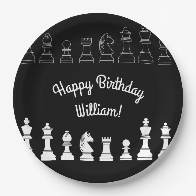 Cute Chess Board Games Kids Birthday Party Paper Plate (Front)
