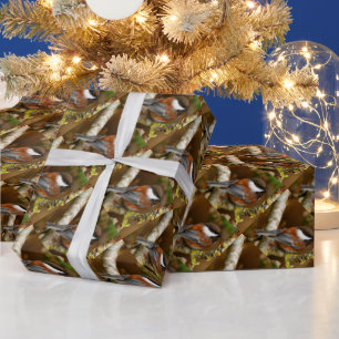 Cute Chestnut-Backed Chickadee on Pear Tree Wrapping Paper