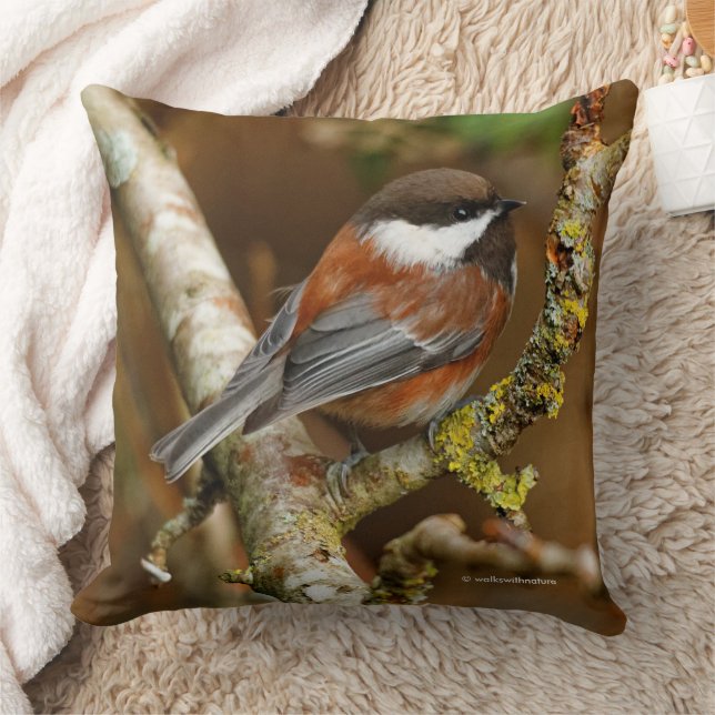 Cute Chestnut-Backed Chickadee on the Pear Tree Cushion (Blanket)