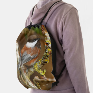 Cute Chestnut-Backed Chickadee Songbird Drawstring Bag