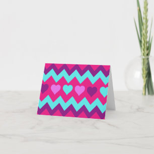 Cute Chevron Hearts Pink Teal Teen Girl Gifts Holiday Card