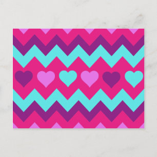 Cute Chevron Hearts Pink Teal Teen Girl Gifts Postcard