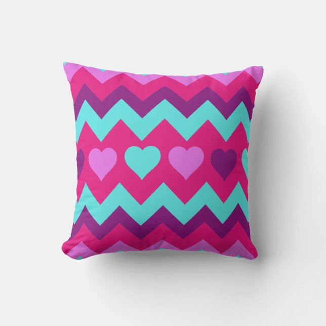 Cute Chevron Hearts Pink Teal Teen Girl Pillow (Front)