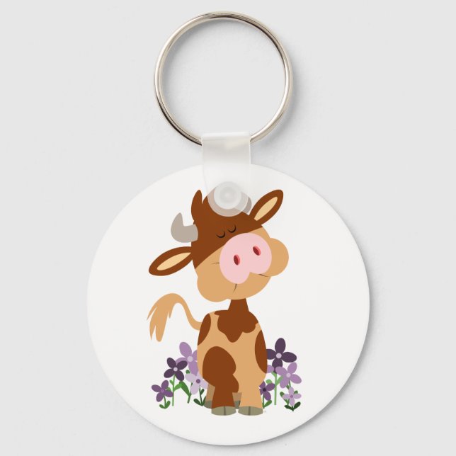 Cute Chewing Cartoon Cow Keychain (Front)