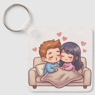 Cute Chibi Anime Couple Aesthetic Key Ring