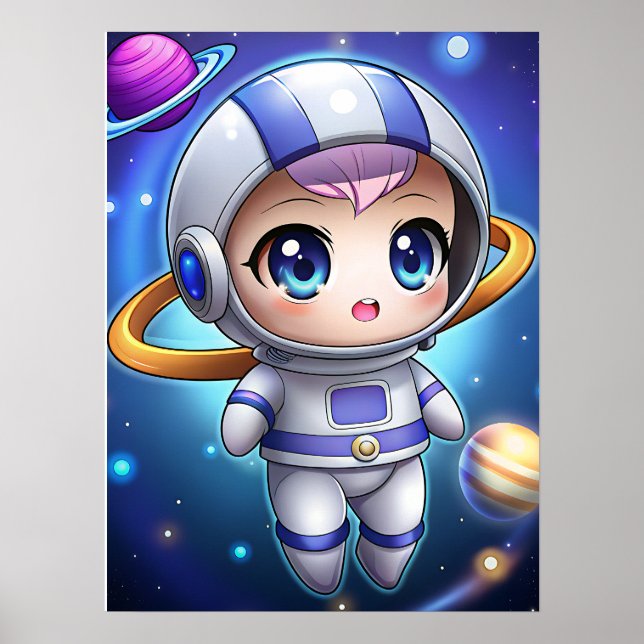 Cute Chibi Astronaut Girl Space Explorer Kawaii Poster (Front)