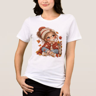Cute Chibi Autumn Girl Embroidery Style Cosy Shirt