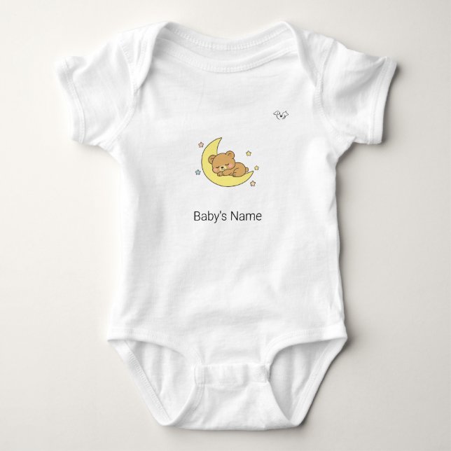 Cute Chibi Baby Bear Moon Custom Name Bodysuit (Front)