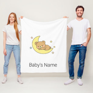 Cute Chibi Baby Bear Sleeping on Moon Custom Nurse Fleece Blanket