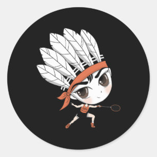 Cute Chibi Badminton Birdie Manga Cartoon  Classic Round Sticker
