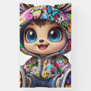 Cute Chibi Bear in Graffiti Butterfly Hoodie – Kaw Banner