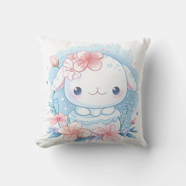 Cute Chibi Bunny Illustration Cushion (Front)