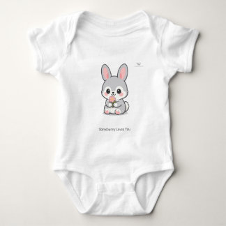 Cute Chibi Bunny Rabbit with Flower Personalised Baby Bodysuit