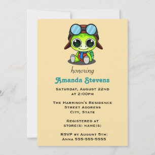 Cute Chibi Cartoon Turtle Baby Shower Invitation