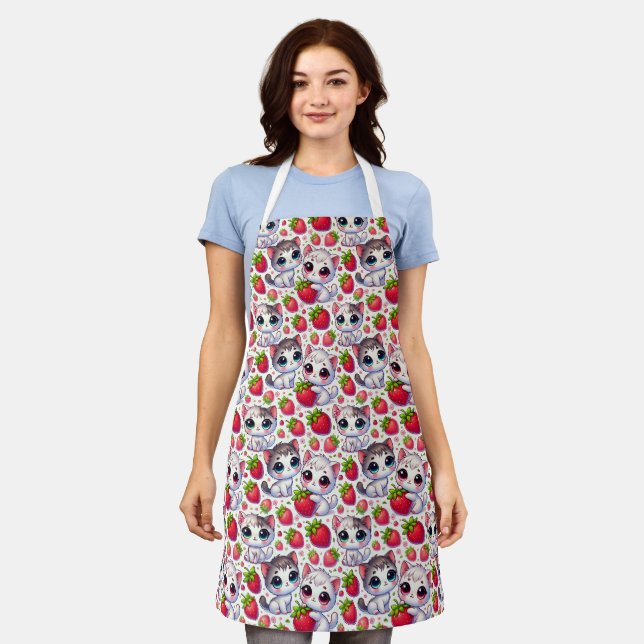 Cute Chibi Cats and Strawberries Apron – Adorable (Worn)