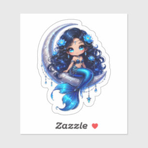 Cute Chibi Celestial Mermaid on Crescent Moon Stic