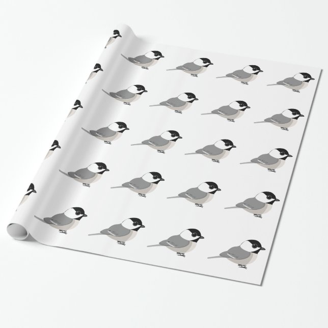 Cute Chibi Chickadee Wrapping Paper (Unrolled)