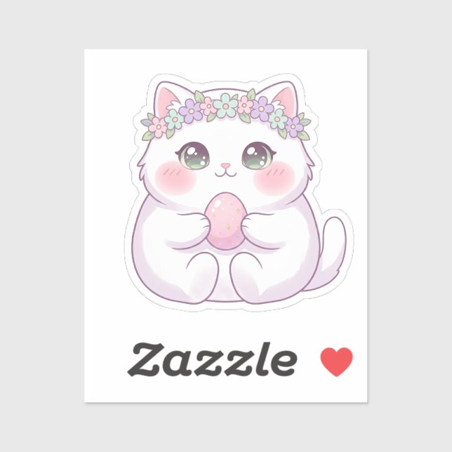 Cute Chibi Easter Cat Pink Blush Blushing Sticker (Sheet)