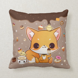 Cute chibi fox with kawaii icecream cushion