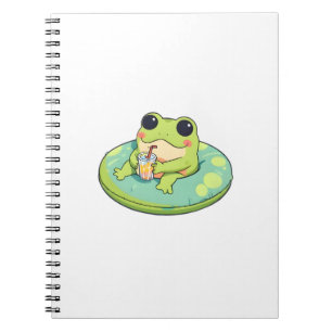 Cute Chibi Frog Summer Pool Day Lemonade Design Notebook