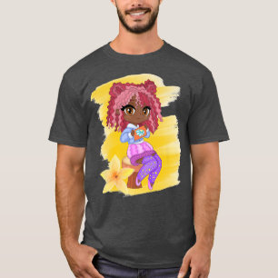 Cute Chibi Gacha Style Fashion Brown Girl with Flo T-Shirt