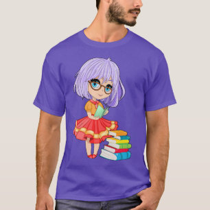 Cute Chibi Gacha Style Fashion Reading Girl with B T-Shirt