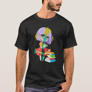 Cute Chibi Gacha Style Fashion Reading Girl with B T-Shirt