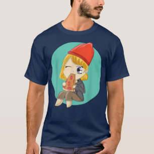 Cute Chibi Girl Eating Pizza T-Shirt