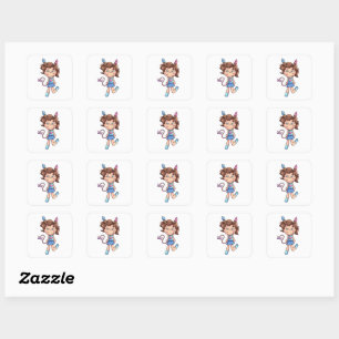 Cute Chibi Girl Ice Cream Pigtails Cartoon Charact Square Sticker