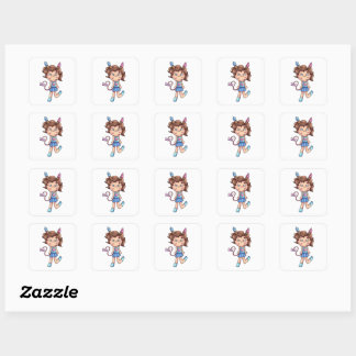 Cute Chibi Girl Ice Cream Pigtails Cartoon Charact Square Sticker