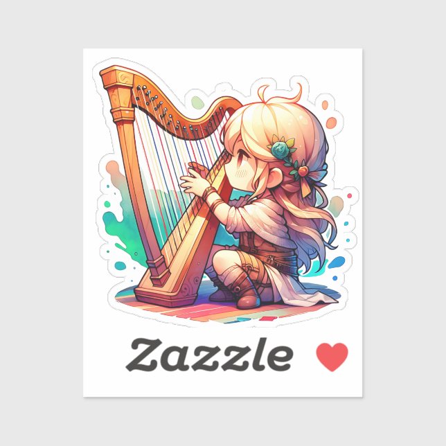 Cute Chibi Girl Playing Harp (Sheet)