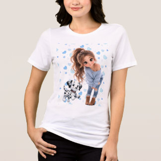 Cute Chibi Girl & Puppy T-Shirt Tri-Blend Shirt