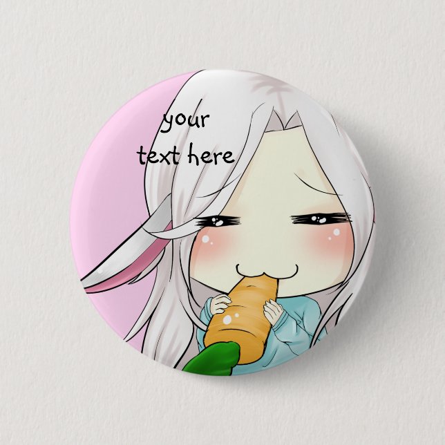 Cute chibi girl with bunny ears button (Front)
