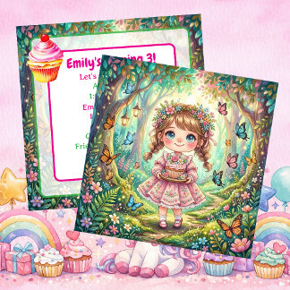 Cute Chibi Girl with Cupcake Birthday Party Invitation