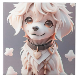 Cute Chibi Golden Retriever Puppy Ceramic Tile