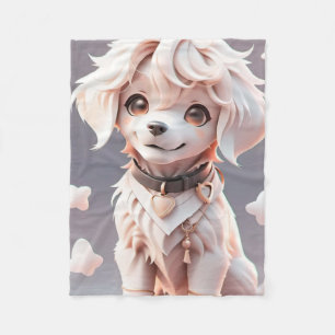 Cute Chibi Golden Retriever Puppy Fleece Blanket