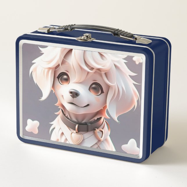 Cute Chibi Golden Retriever Puppy Metal Lunch Box (Front)