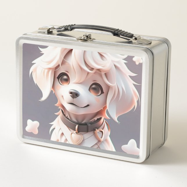 Cute Chibi Golden Retriever Puppy Metal Lunch Box (Front)