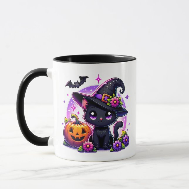 Cute Chibi Happy Halloween Pumpkin Personalised Mug (Left)