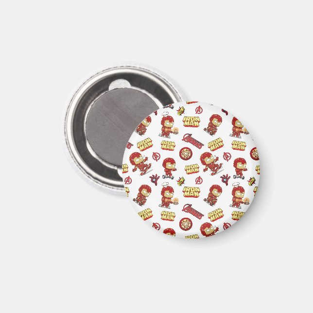 Cute Chibi Iron Man Seamless Pattern - Superhero  Magnet (Front/Back)