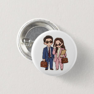 Cute Chibi K-Drama Lawyer Couple Button Pin