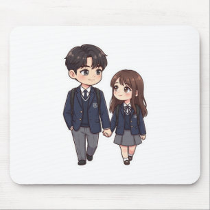 Cute Chibi K-Drama School Couple Mouse Pad
